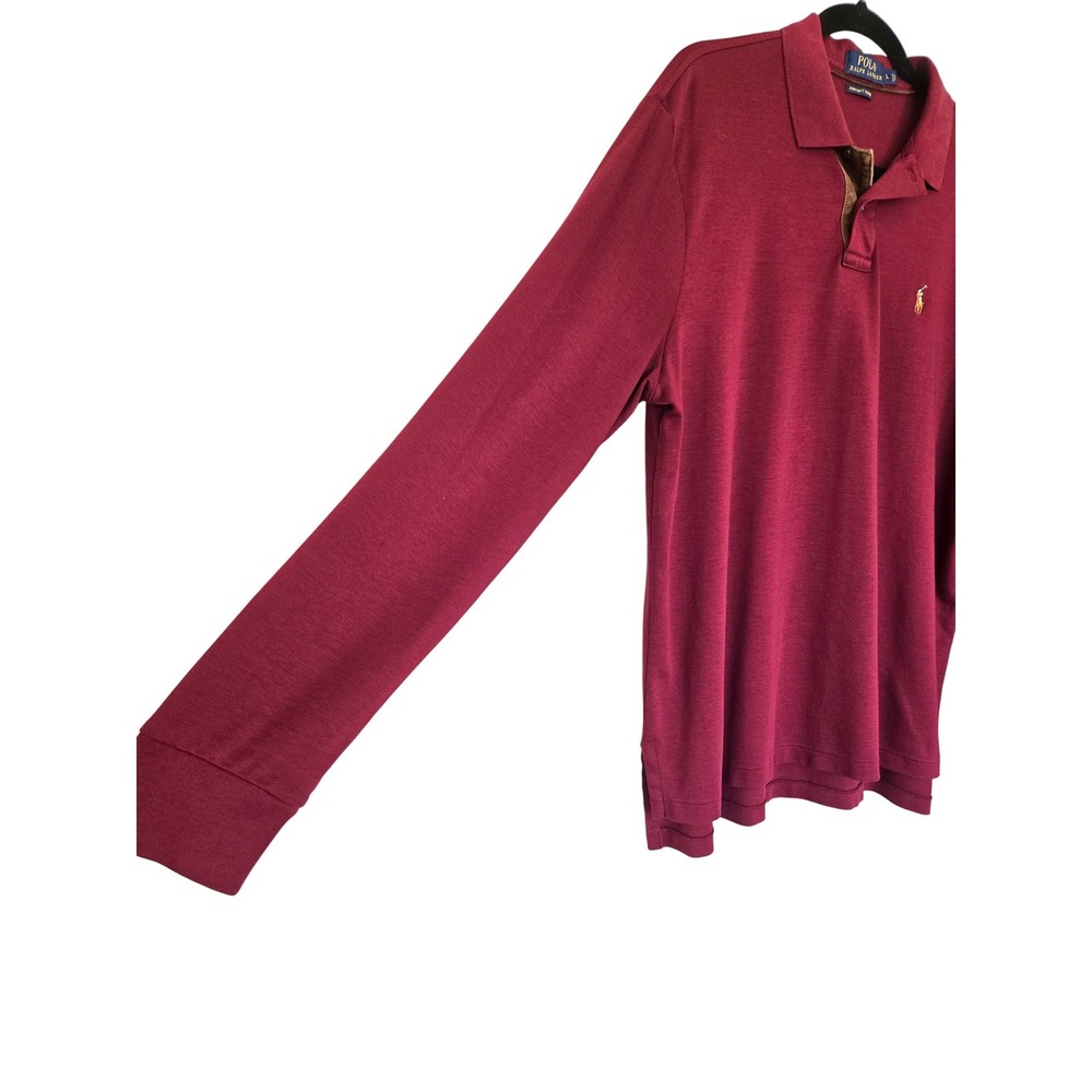 Polo Ralph Lauren Burgundy Pima Cotton Long Sleeve Polo L Preppy Classic Minimal - Picture 3 of 12